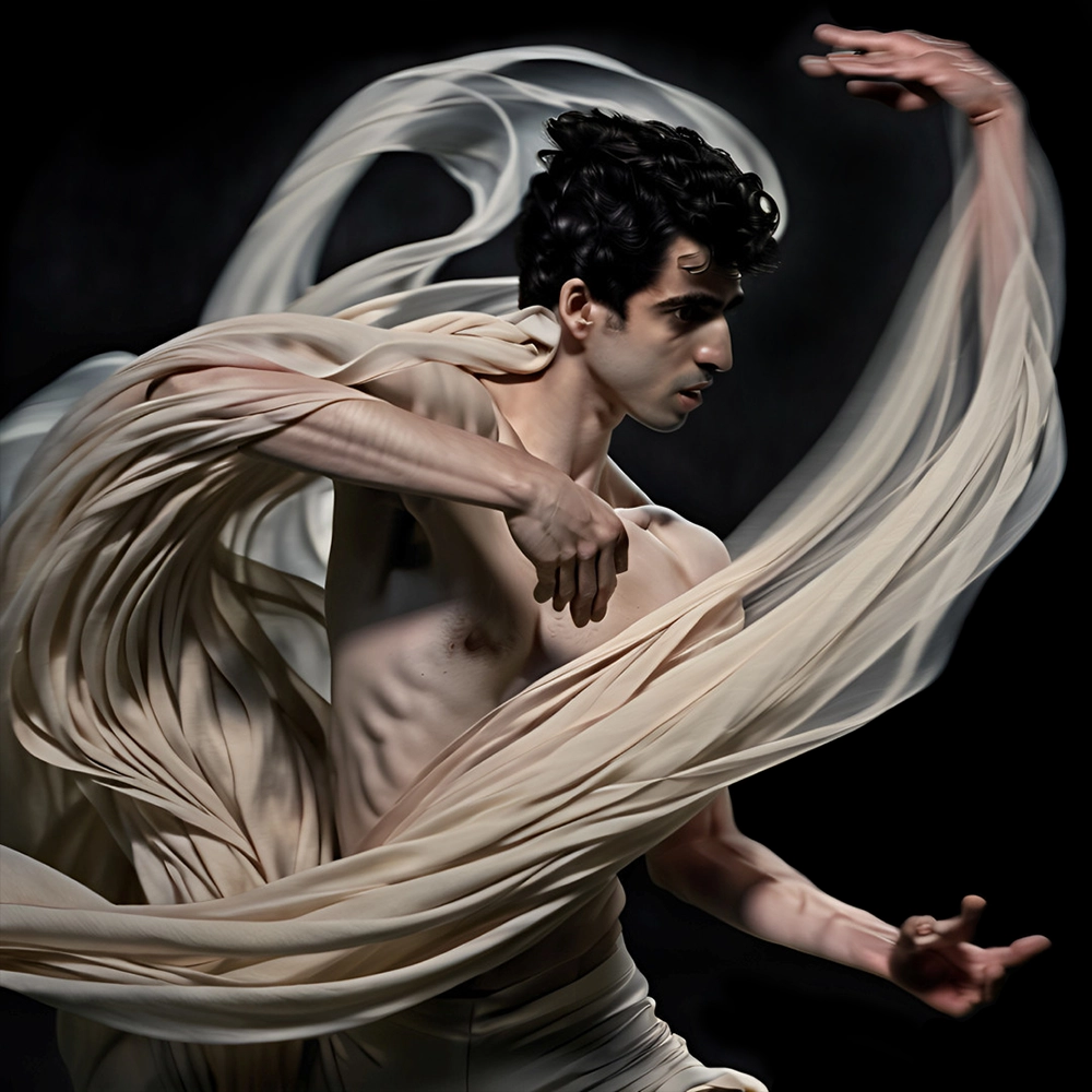 Imagery trained and prompted by Hamill Industries featuring Davide Occhipinti // Courtesy of San Francisco Ballet, source photos by Lindsey Rallo