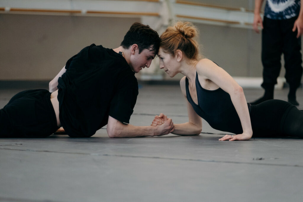 Jennifer Stahl and Parker Garrison rehearsing Aszure Barton and Sam Shepherd's Mere Mortals // © San Francisco Ballet, photo by Lindsey Rallo