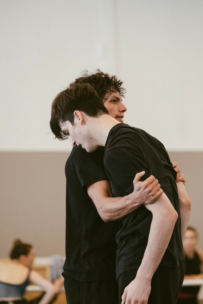 Isaac Hernández and Parker Garrison rehearsing Aszure Barton and Sam Shepherd's Mere Mortals // © San Francisco Ballet, photo by Lindsey Rallo